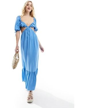The Frolic Bryde Puff Sleeve Shirred Back Maxi Beach Dress - Blue