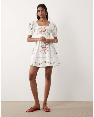 Miss Selfridge Embroidered Baby Doll Mini Dress - Natural
