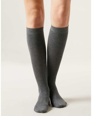 Calzedonia Long Satin Cotton Socks - Black