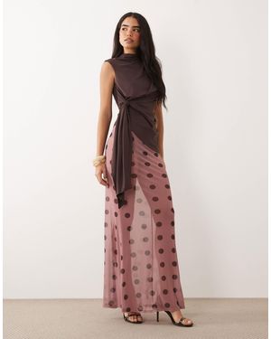 ASOS Printed Sheer Mesh Maxi Skirt - Pink