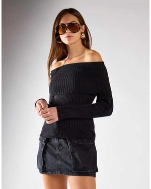 Glamorous Bardot Off Shoulder Jumper - Blue