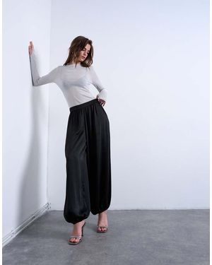 TOPSHOP Pantalones Negros De Corte Globo Con Cinturilla Ancha De Satén De (Parte De Un Conjunto)