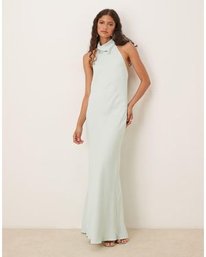 Mango Vestido Pálido Con Cuello Halter De Satén De - Neutro
