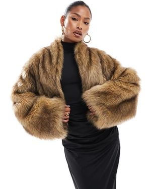 Aria Cove Cropped Faux Fur Oversized Collar Jacket - Brown