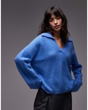ARKET Alpaca-wool Blend Knitted Jumper With Polo Collar - Blue