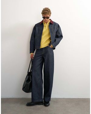 TOPMAN Oversize-steppjacke aus denim mit cordkragen - Blau