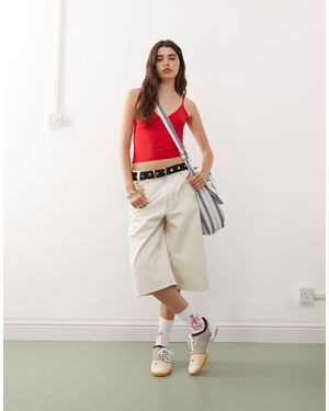 Collusion Denim Skater Jorts With Contrast Stitch - White