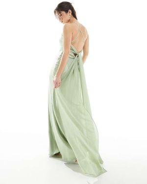 TFNC London Bridesmaid Cami Satin Maxi Dress With Chiffon Tie Back - Green