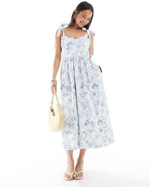 French Connection Tie Shoulder Midi Dress - Blue
