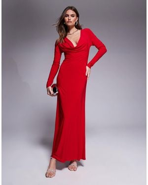 ASOS Robe longue à manches longues et col bénitier avec cœur à strass - Rouge