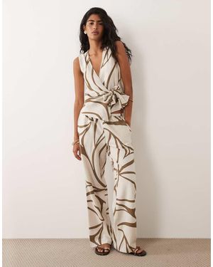 Vila Linen Touch Wide Leg Trousers Co-ord - Natural