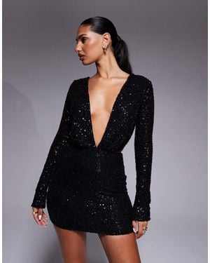 mesh rhinestone dress Bebe Women's Rhinestone Mesh Long Sleeve Maxi Dress