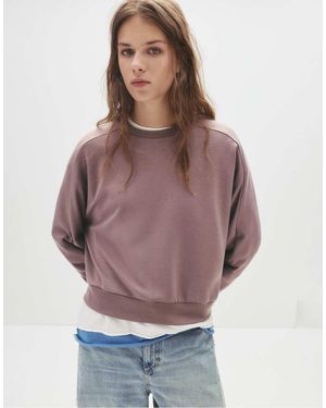 Pull&Bear Plain Round Neck Sweatshirt - Purple