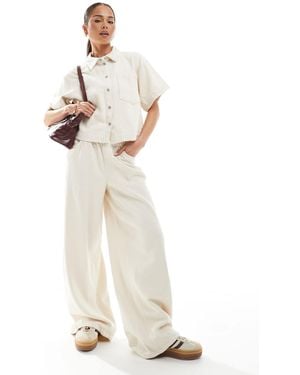 Pieces Textured Twill Wide Leg Trouser Co-ord - White