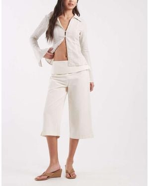 ASOS Linen Deep Waistband Tailored Capri - White
