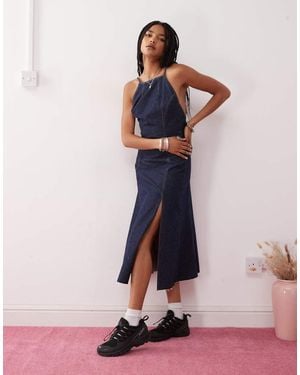 Collusion 90s Open Back Denim Midi Dress - Pink