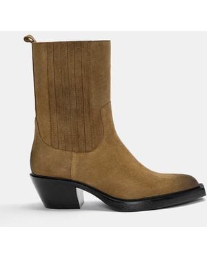 Pull&Bear Leather Cowboy Ankle Boots - White