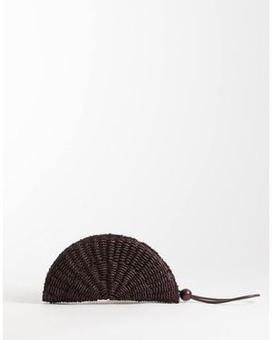 Mango Raffia Fan Clutch Bag - Brown
