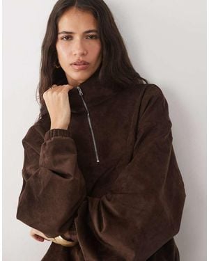 ASOS Chaqueta De Antelina Con Media Cremallera En Chocolate-Marrón