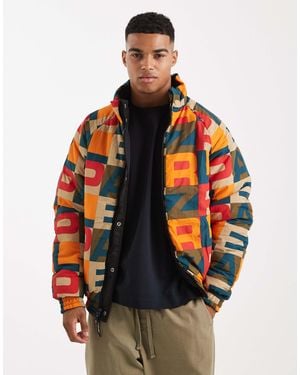 Parlez Monogram Logo Reversible 2 Way Zip Up Puffer Jacket - Orange