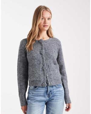 Vero Moda Knitted Cardigan With Rose Applique Buttons - Gray
