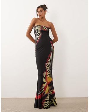Murci Mesh Bandeau Fishtail Maxi Dress - Black