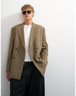 TOPMAN Oversize-blazer mit struktur-karo, zweireihig, mit wollmix - Natur
