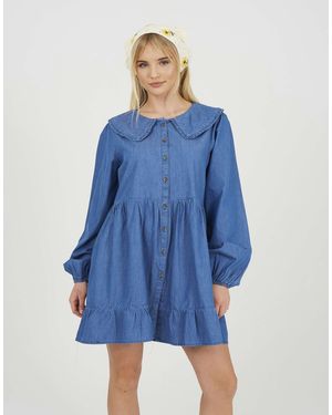Brave Soul Chambray jeans-minikleid mit kragen - Blau
