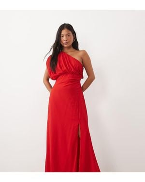 TFNC London Chiffon One Shoulder Draped Thigh Split Maxi Dress - Red