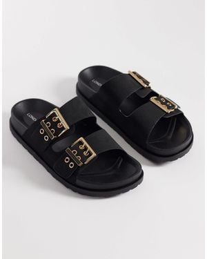 London Rebel Morgan Double Buckle Flat Sandals - Black