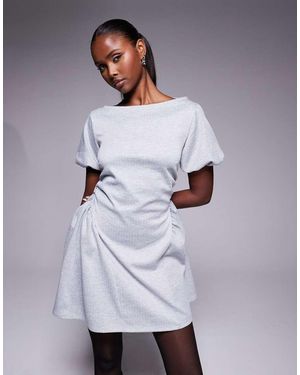 ASOS Puff Sleeve Godet Hip Mini Dress - Grey