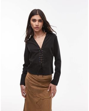 Résumé Resume Western Tie Up Front Top - Black