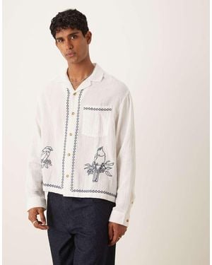 ASOS Boxy Oversized Shirt With Embroidery - Natural
