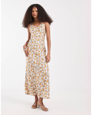 Aware Robe longue sans manches à col v et imprimé fleurs - crème - Neutre