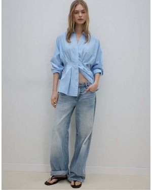 Stradivarius Poplin Shirt With Pleats - Blue