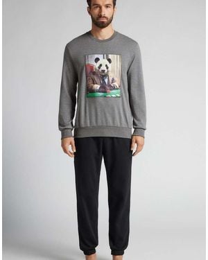 Intimissimi Panda Print Long Cotton Pyjamas - Grey
