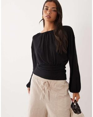 ASOS Long Sleeve Top With Cinch Waist Detail - Black