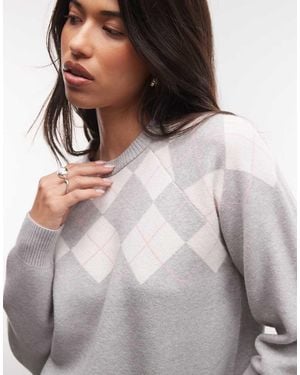 French Connection Knitted Light Argyle Print Jumper - Grey
