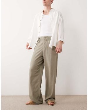ASOS Baggy Linen Blend Trousers - Natural