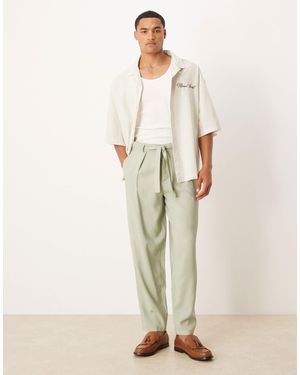 ASOS Oversized Tapered Smart Pants With Belt Detail - Natural