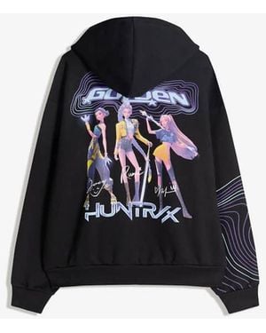 Bershka Kpop Demon Hunters Huntr/x Digital Filter Hood Sweatshirt With Hood Sweatshirt - Blue