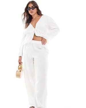 Pieces Plus Pieces Curve Crinkle Cotton Wide Leg Trouser Co-Ord - White