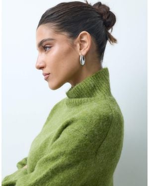 Gina Tricot Funnel Neck Knitted Wool Alpaca Mix Sweater - Green