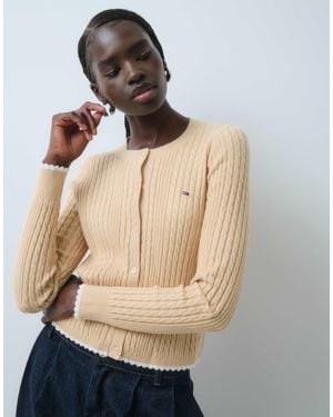 Tommy Hilfiger Flag Logo Cable Knit Cardigan - Natural