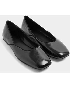 Yours Clothing Wide Fit Square Toe Ballet Court Shoes - Black