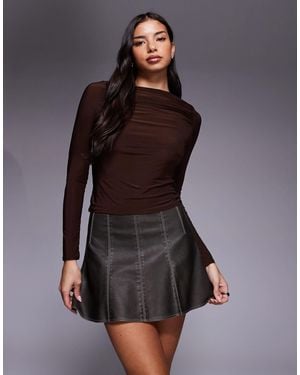 ASOS Jupe virevoltante imitation cuir à coutures contrastantes - Marron