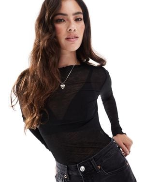 Vero Moda Fine Jersey Long Sleeve Lettuce Edge Top - Black