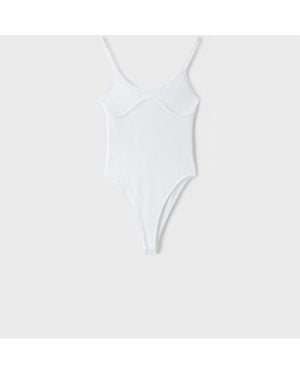 Stradivarius Body Con Dettaglio Corsetto A Coste Color Ecru - Bianco