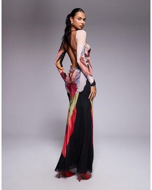 AFRM Long Sleeve Open Back Maxi Dress - Multicolor