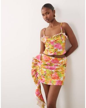 ASOS Crepe Frill Detail Gathered Mini Skirt - Orange